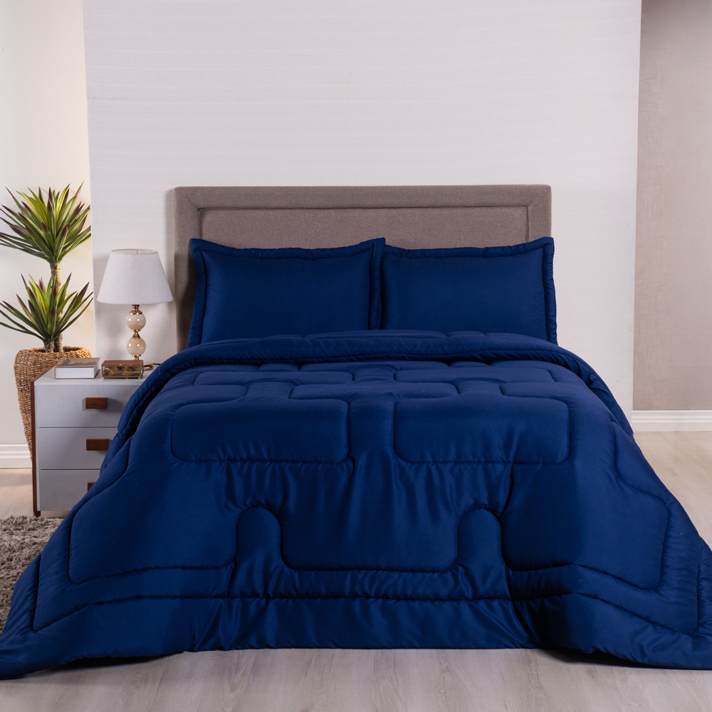 Kit Edredom Dupla Face 3 Peças Micropercal 400 Fios Cama Queen e King Toque Extra Macio