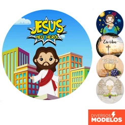 Painel Redondo Religioso em tecido 1,50m com Elástico para Festas