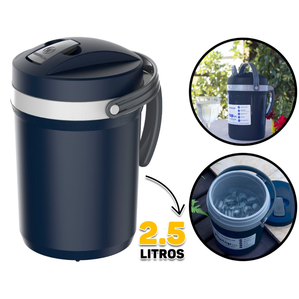 Jarra Garrafa Garrafão Térmica Fliptop 2.5l Termolar Azul Café Água Chá Terere P/ Viagem Praia Jarra Garrafa Garrafão Térmica Fliptop 2.5l Termolar Azul Café Água Chá Terere P/ Viagem Praia