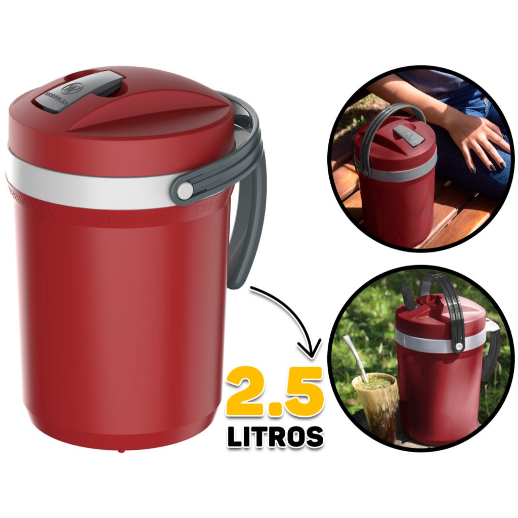 Jarra Garrafa Garrafão Térmica Fliptop 2.5l Termolar Vermelho Água Café Chá Terere P/ Viagem Praia - Home & Living