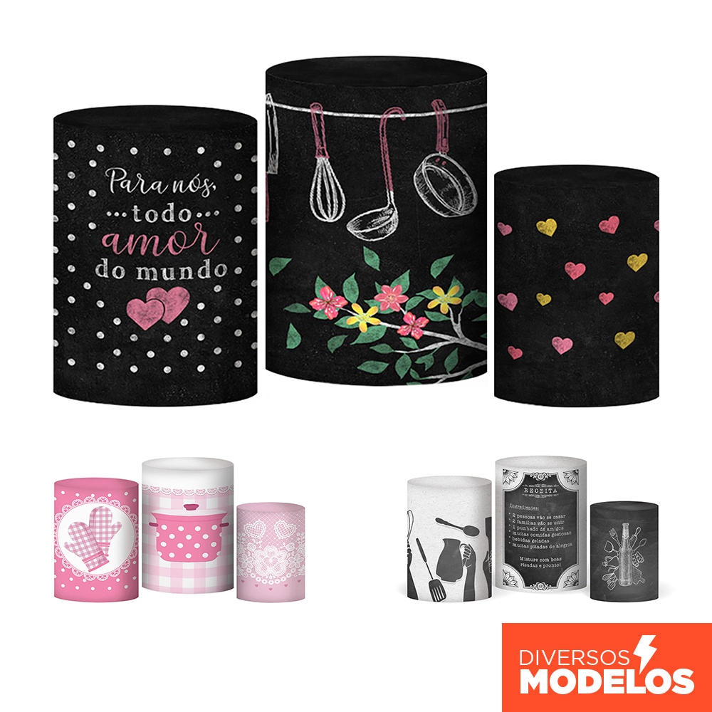 Trio Capa de Cilindros Decoração Chá de Cozinha Veste Fácil em Tecido com Elástico para Festas