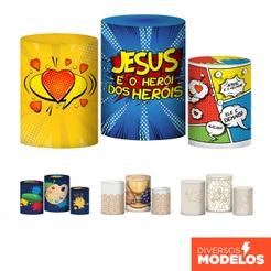 Trio Capa Cilindro Festa Cristã Decoração Religiosa Veste Fácil Tecido Sublimado- Diversos Modelos