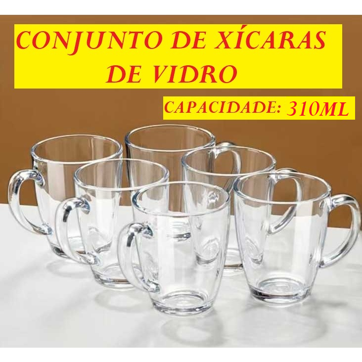 Conjunto Canecas 6 Unidades 12x11CM Copo Original Glass 310ML Transparente Vidro Copos Ele...