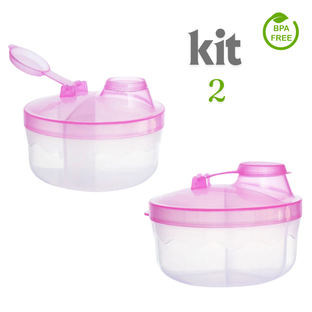 Kit 2 Porta Leite em Pó Para Bebê Com 3 Divisórias