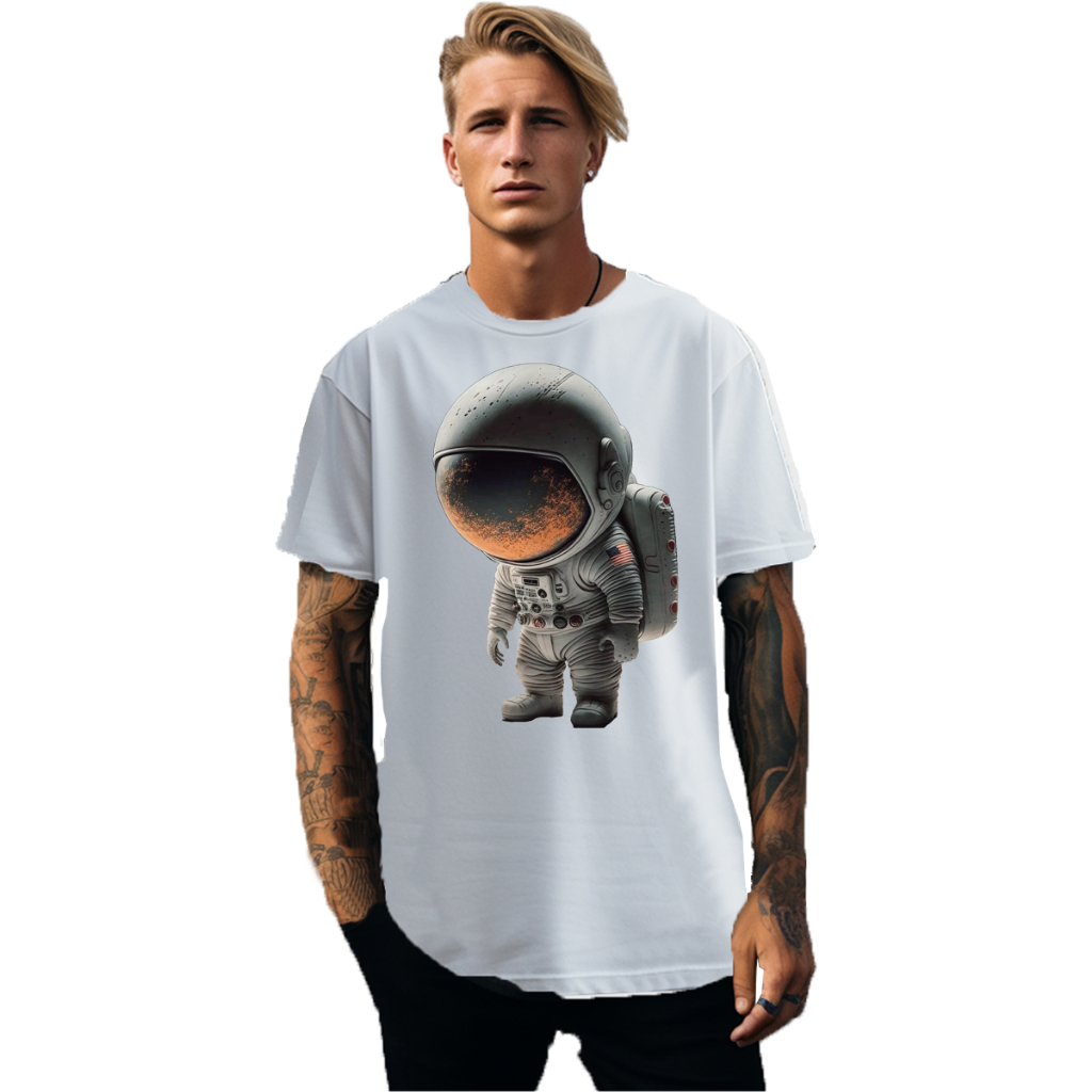 Camiseta Estampada Lançamento Astronauta Helanca Premium Casual Manga Top Curta Do Tamanho P ao GG