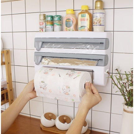 Dispenser 4 em 1 Cortador Papel Filme Aluminio Porta Papel Toalha Tempero Organizador de Cozinha em Oferta na Shopee
