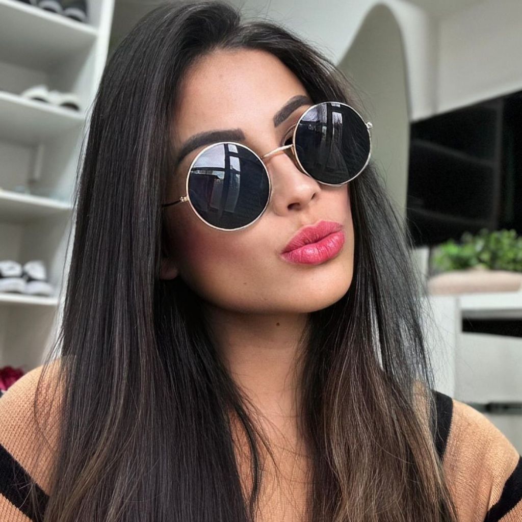 Oculos Espelhado Redondo Aro Metal Lentes Summer Verão Viagem Proteção Uv Pra Rosto Grande