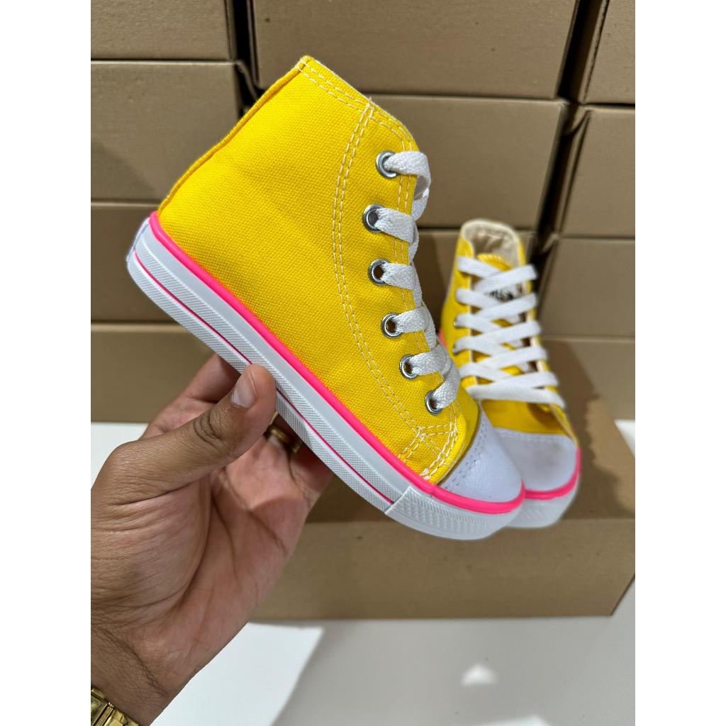 Tenis Cano Alto Botinha Amarelo Rosa Neon All in Star Infantil  Menina