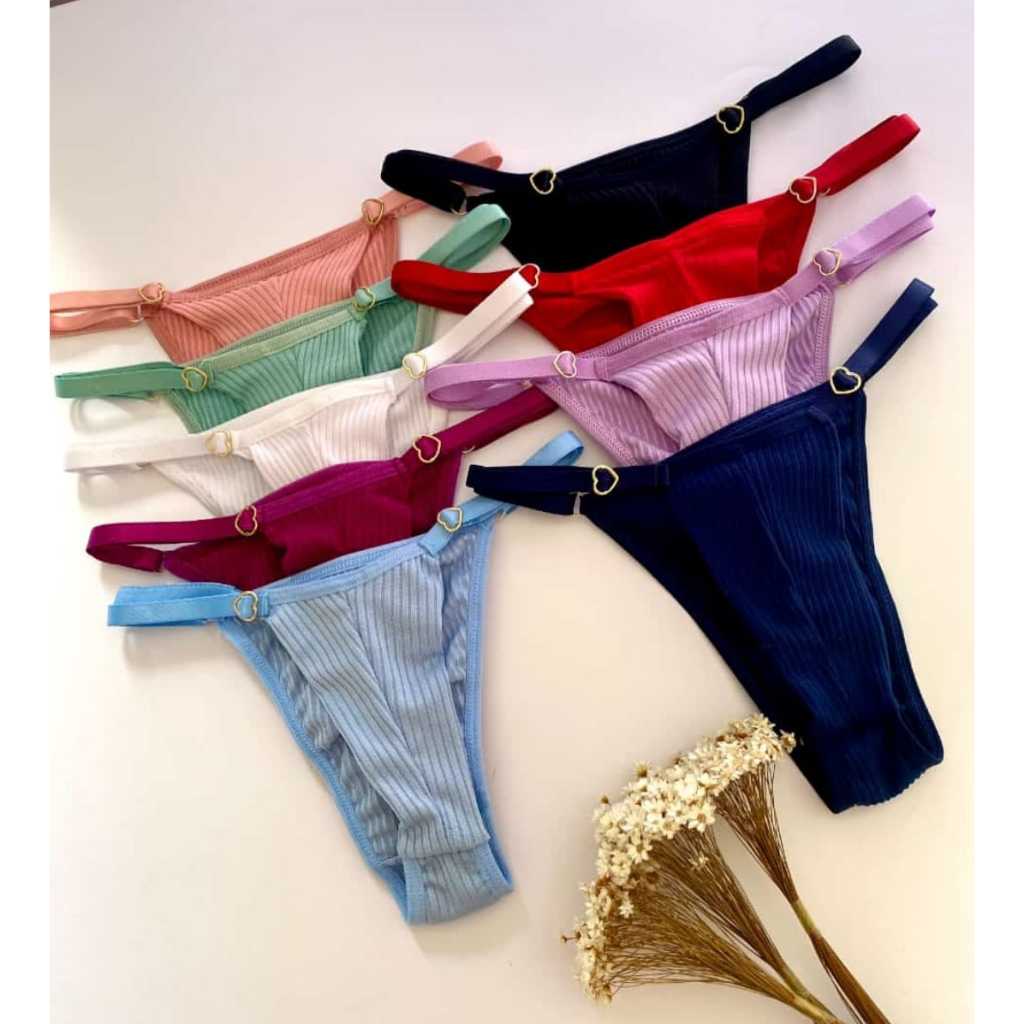 Kit 4 Tanga Fio Dental Duplo Canelada Calcinhas com regulagem Lingerie Sexy
