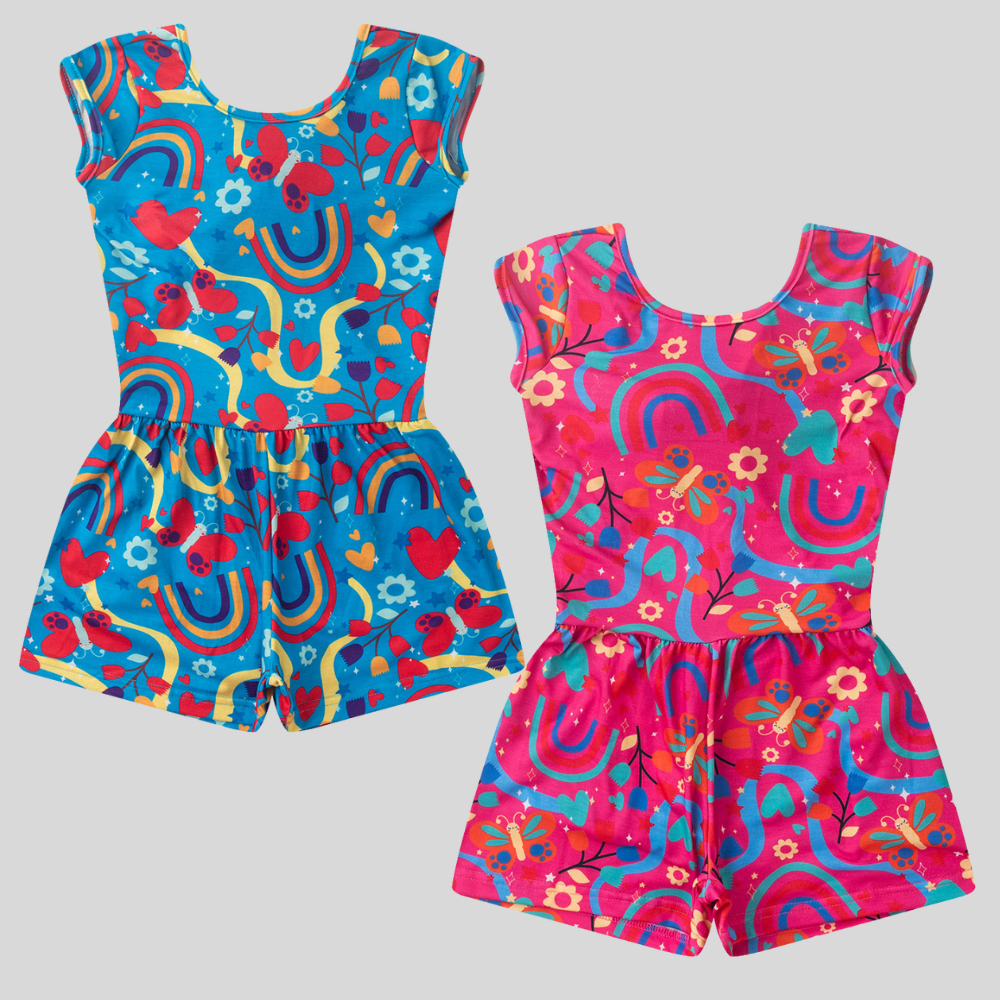 Macaquinho Verão Menina Infantil Com Amarração Costas Arco Iris Encantado