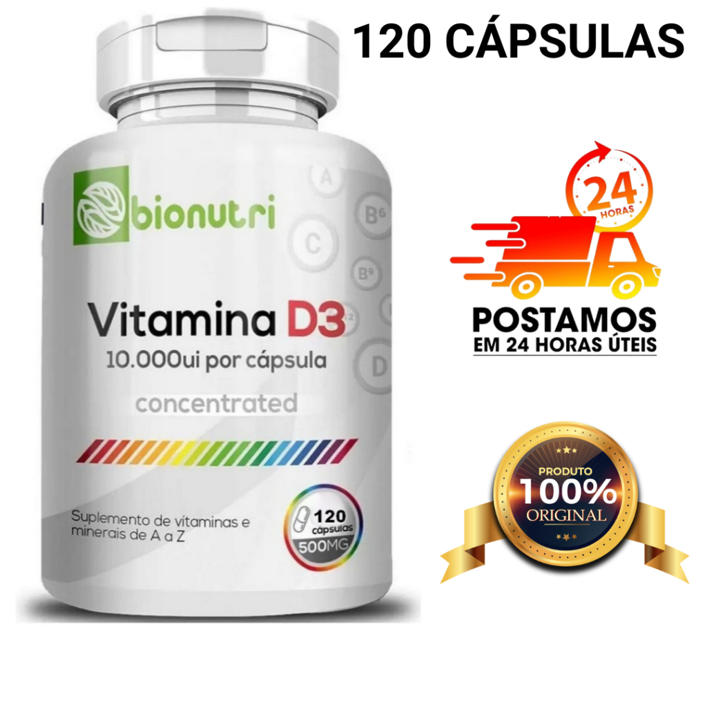 Vitamina D3 10.000UI 120 Cápsulas 500mg Bionutri