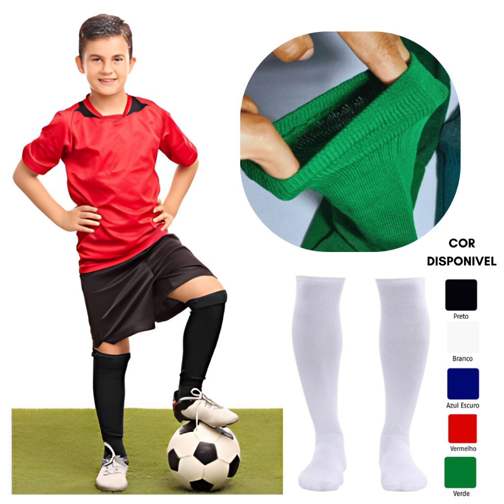 meia meião de futebol esportivo longo comprido infantil/juvenil tamanho 24 a 36