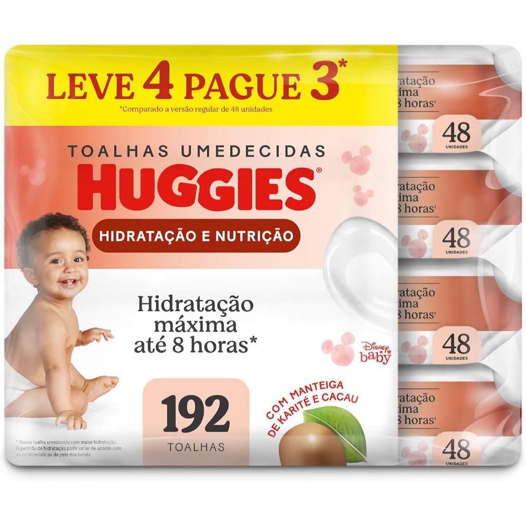 Lenço Umedecido Huggies Supreme Care Hidratação e Nutrição Pac C/4 - 192 Unidades em Oferta na Shopee