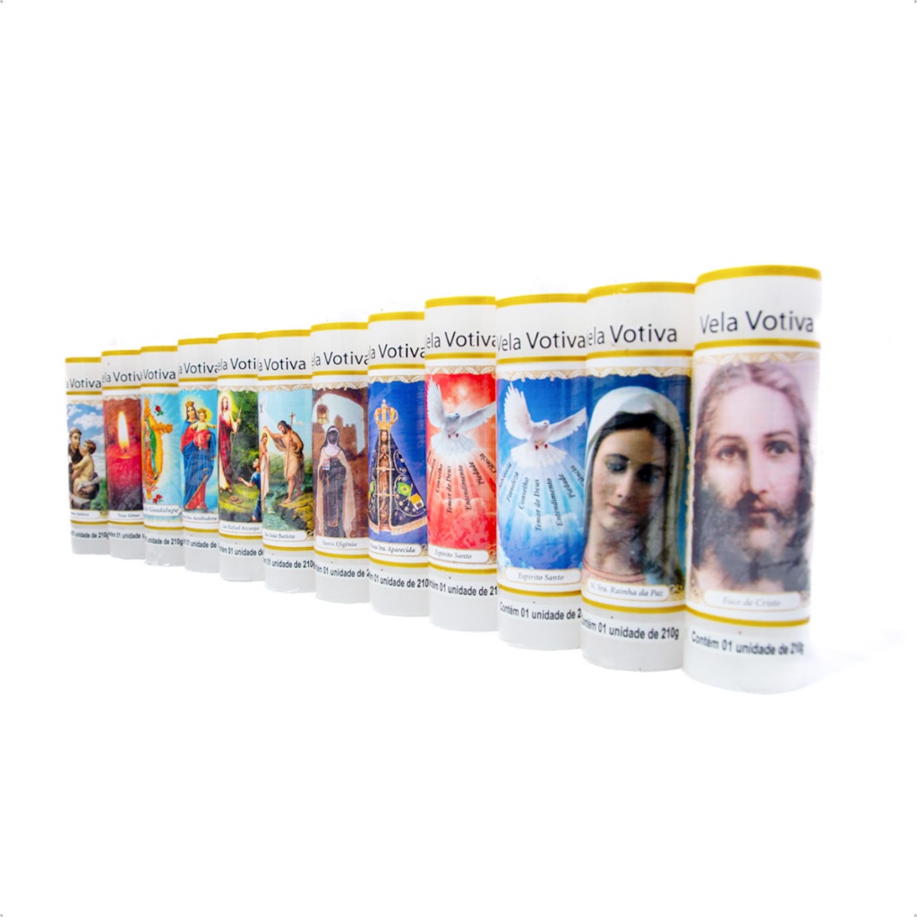 12 Velas Votivas 7 dias com imagens de Santos Católicos 210g em Oferta na Shopee
