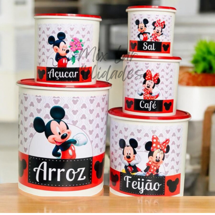 Kit potes mantimentos plástico 5 peças para cozinha porta mantimento decorado