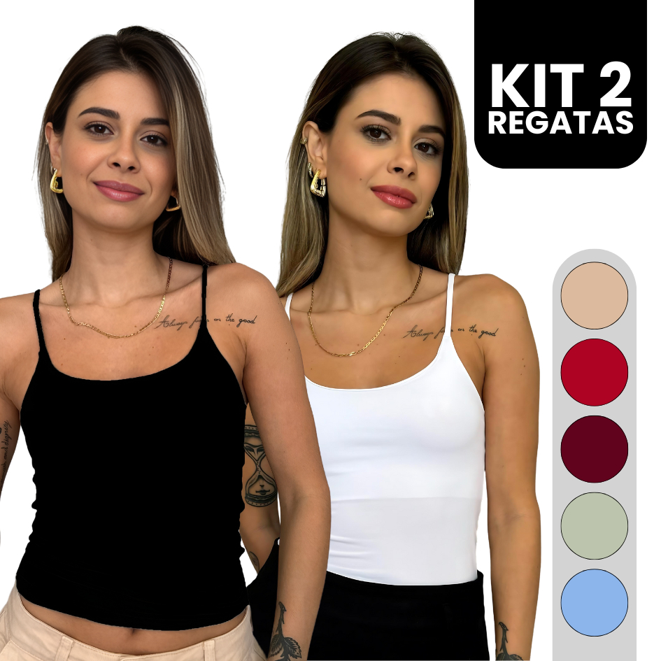 Kit 2 Regata Alça Fina em Poliamida Blusa com Forro Blusinha