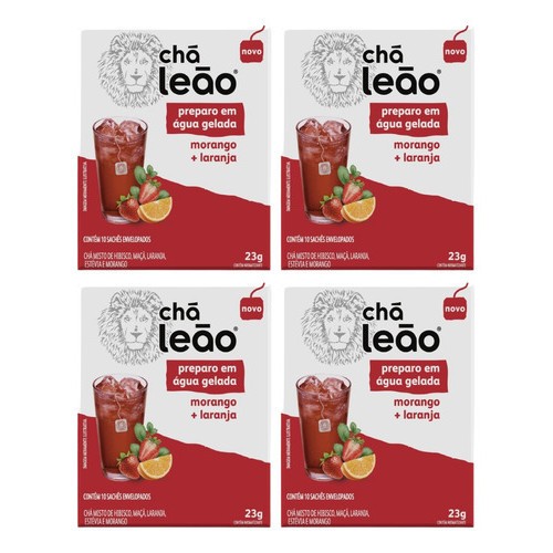 Combo Chá Leão Água Gelada Morango e Laranja - 4 Caixas 40 Sachês em Oferta na Shopee