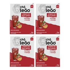 Combo Chá Leão Água Gelada Morango e Laranja - 4 Caixas 40 Sachês