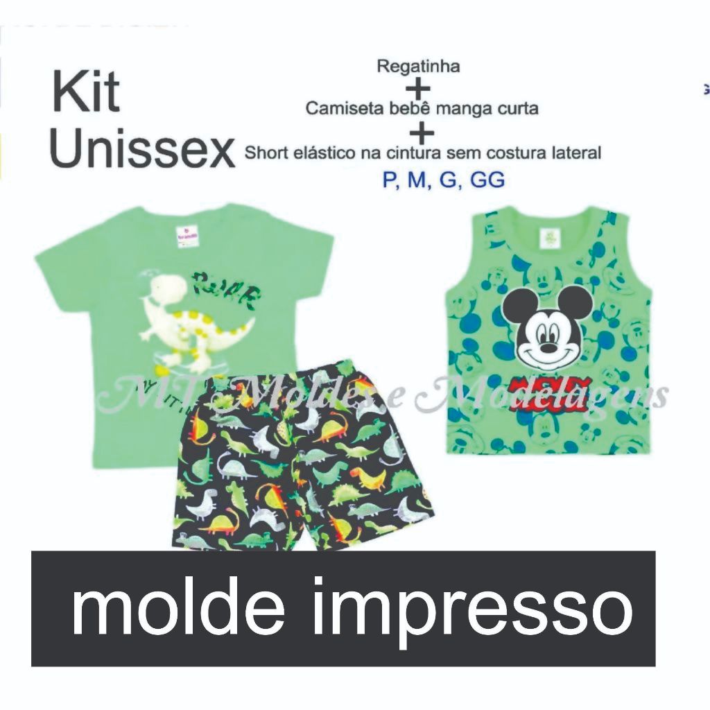 Molde Modelagem Bebês Camiseta + Regata + Short Elástico grade