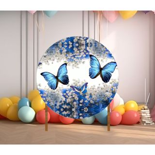 Painel de Festa Redondo Borboleta Lona fosca em Oferta na Shopee