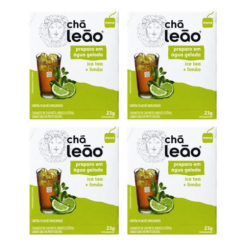 Combo Chá Leão Água Gelada Ice Tea e Limão - 4 Caixas 40 Sachês em Oferta na Shopee