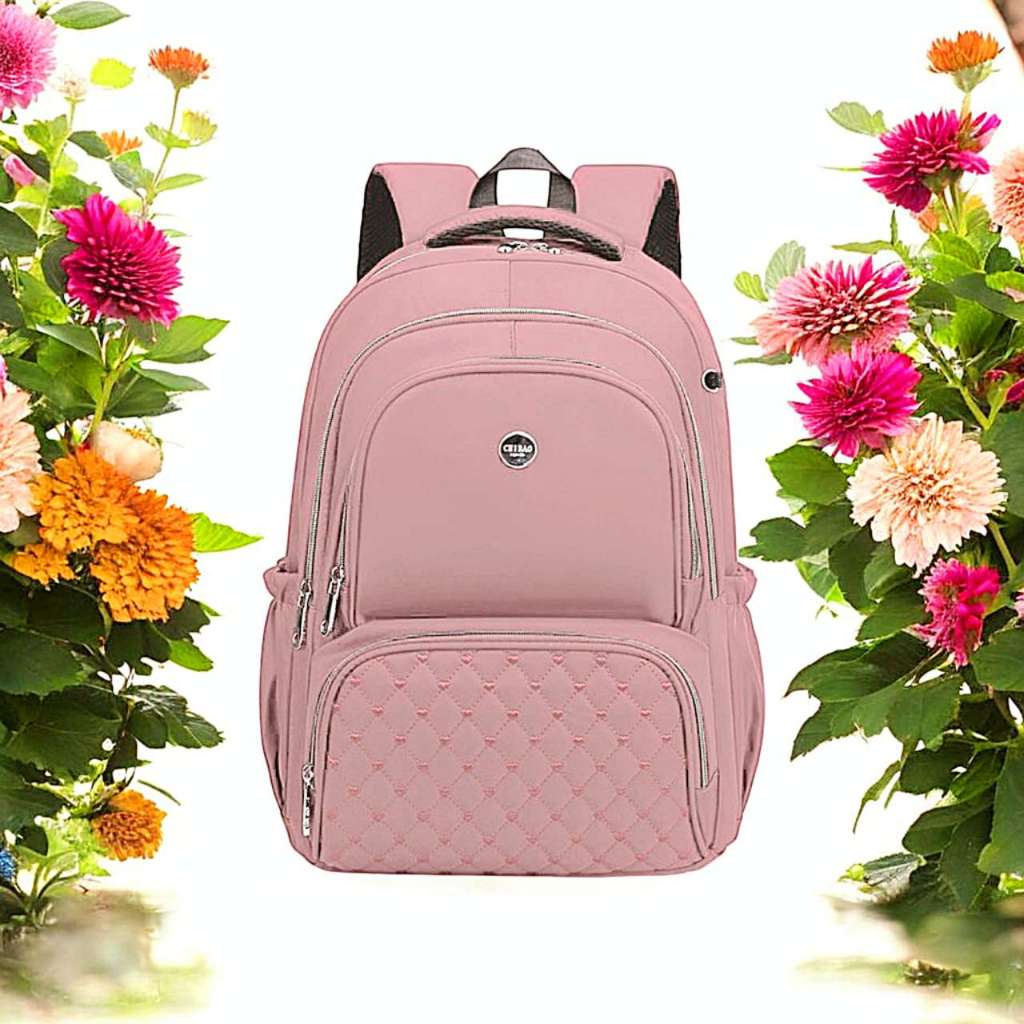 Mochila Grande Nylon Impermeável Escolar Faculdade com chaveiro de flores em Oferta na Shopee