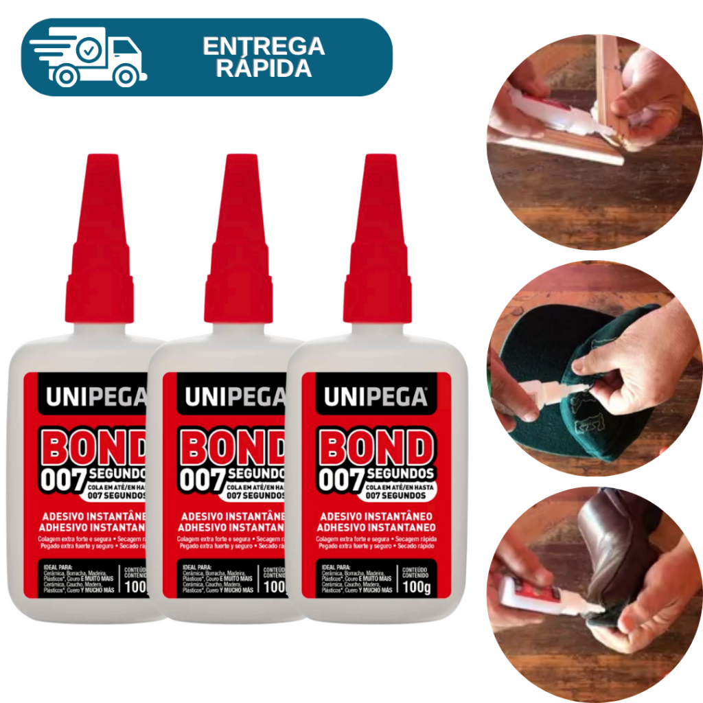Kit 3 Cola Instantânea Adesivo Super Bond 007 Segundos Líquido Unipega Extra Forte Secagem Rápida