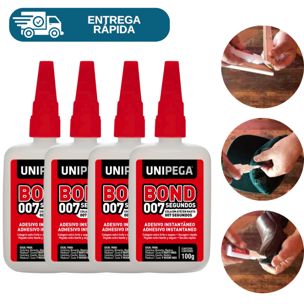 Kit 4 Cola Instantânea Adesivo Super Bond 007 Segundos Líquido Unipega Extra Forte Secagem Rápida