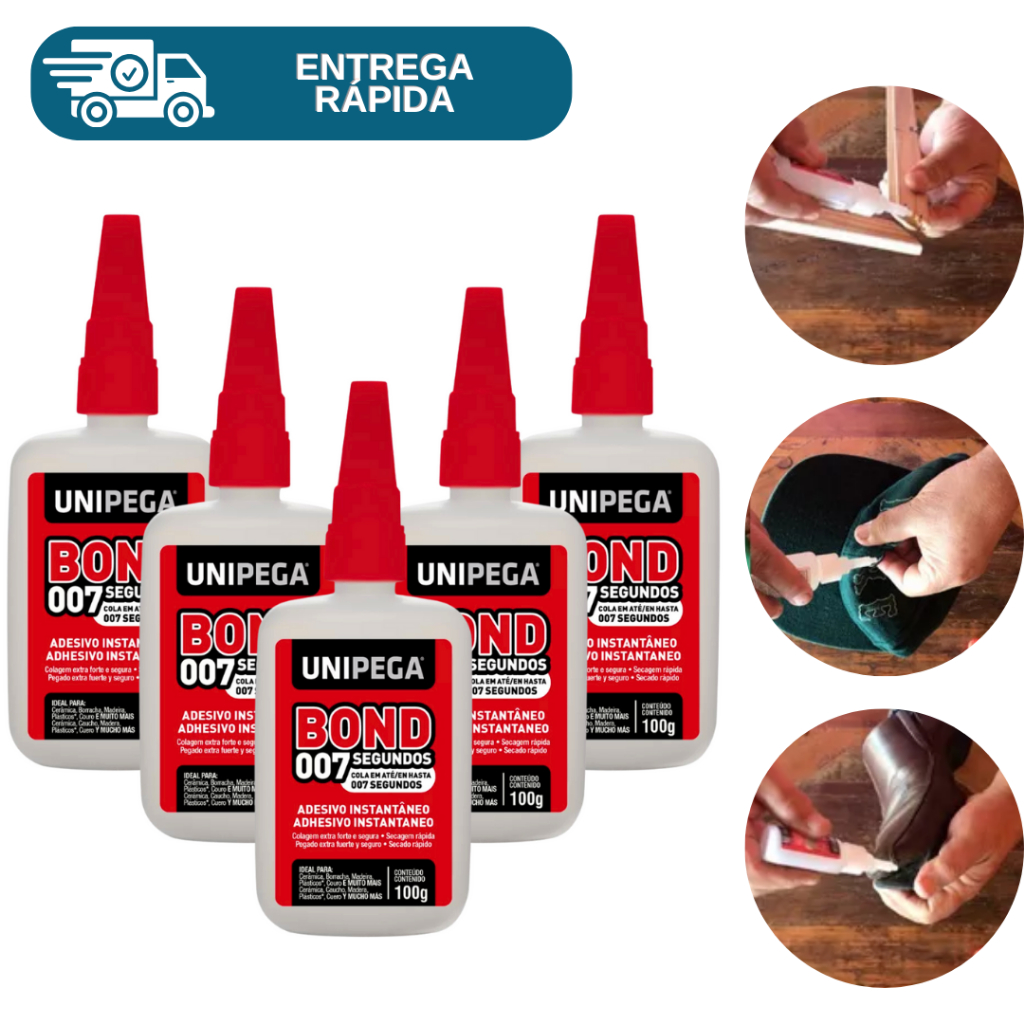 Kit 5 Cola Instantânea Adesivo Super Bond 007 Segundos Líquido Unipega Extra Forte Secagem Rápida
