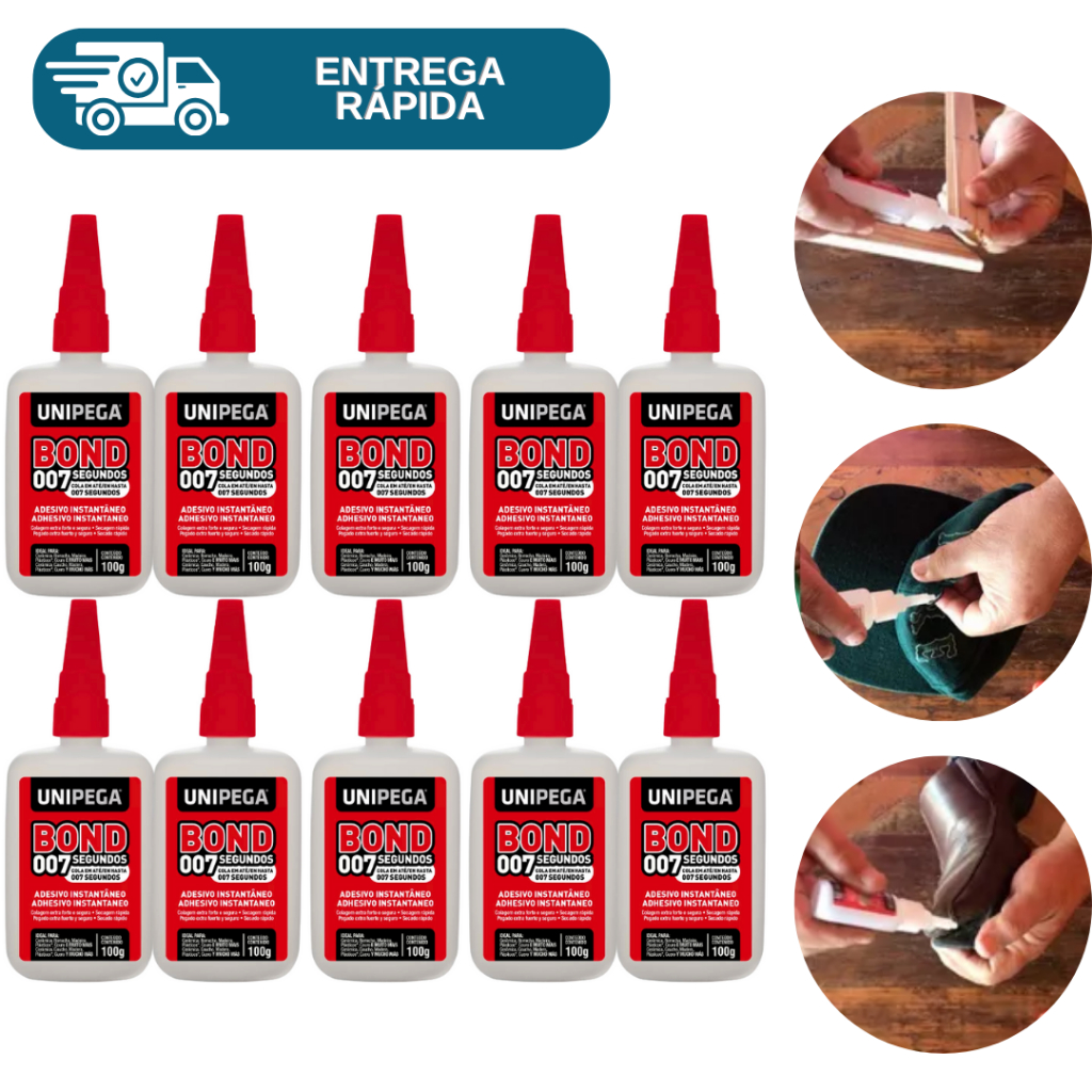 Kit 10 Cola Instantânea Adesivo Super Bond 007 Segundos Líquido Unipega Extra Forte Secagem Rápida