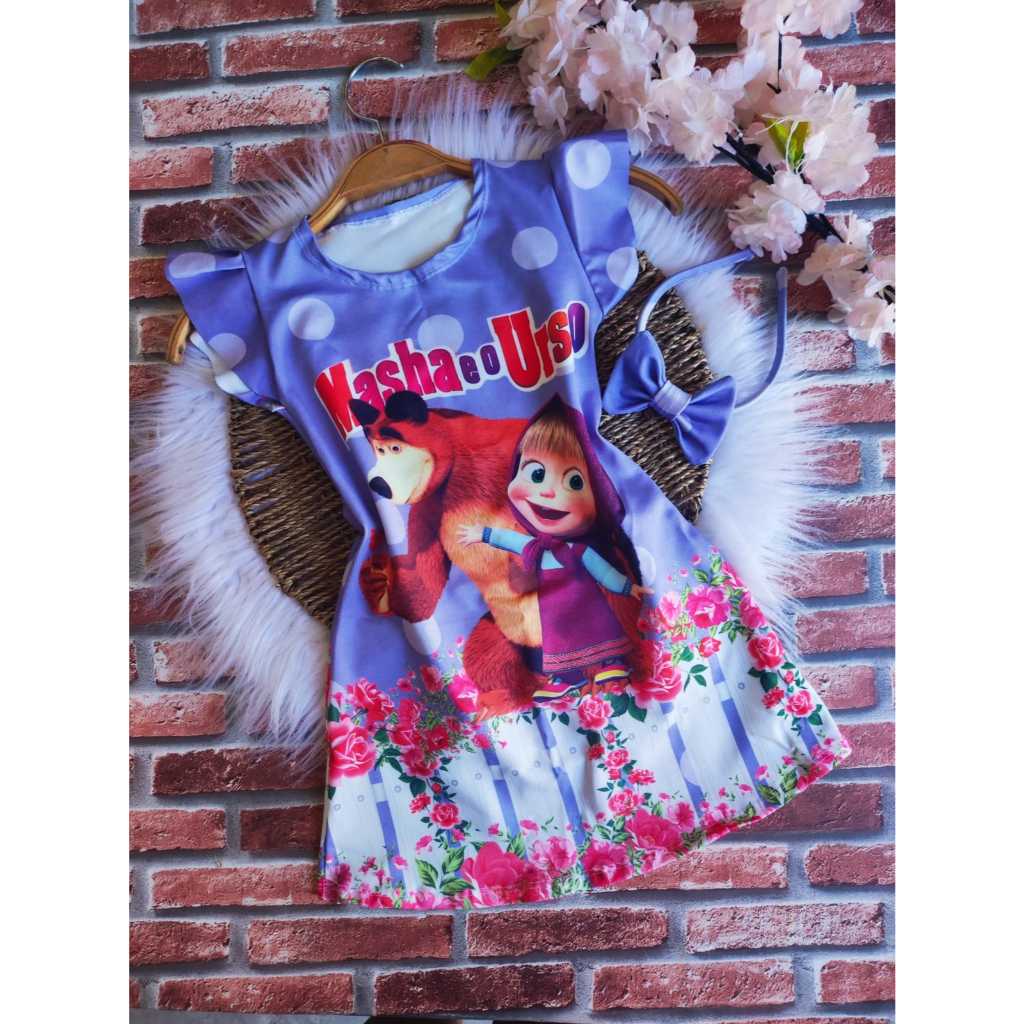 Vestido Menina Infantil Luna Temático Macha Lilas +Tiara