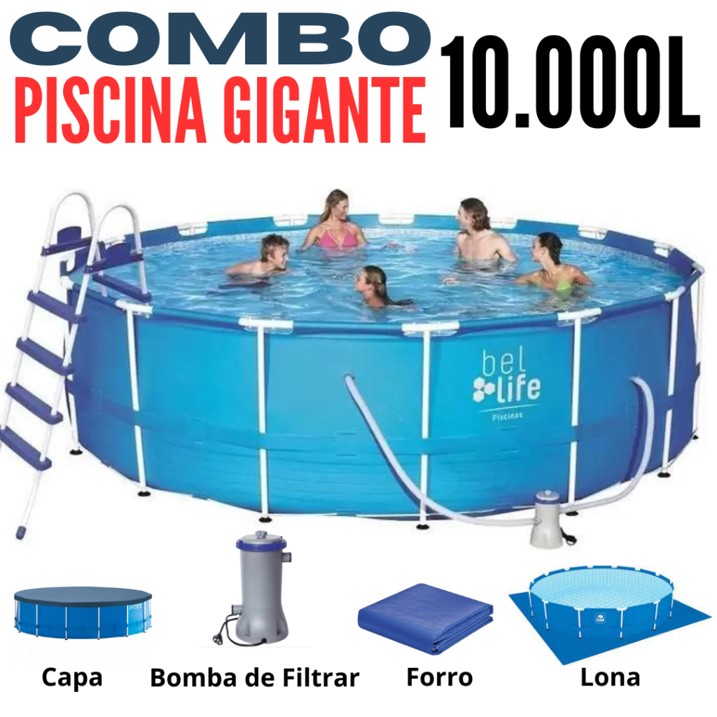 PISCINA GIGANTE 10.000 LITROS C/ 1.00 METRO DE ALTURA, ACOMPANHA: CAPA, FORRO, BOMBA FILTRANTE.