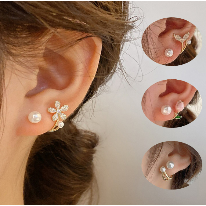 10modelo Brincos De Moda Ouro Feminino Pétalas De Água Pérola Agulha Acessórios Para Meninas moda