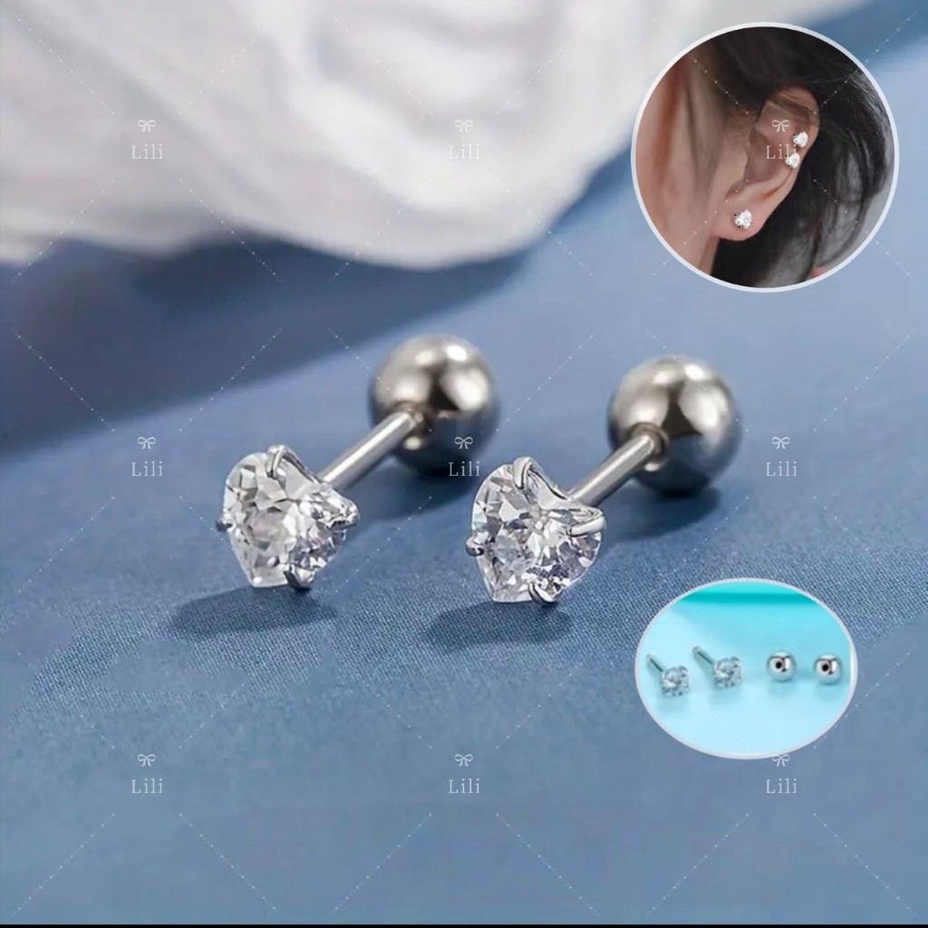 kit 2 Piercing de coração de aço com pedra zircônia