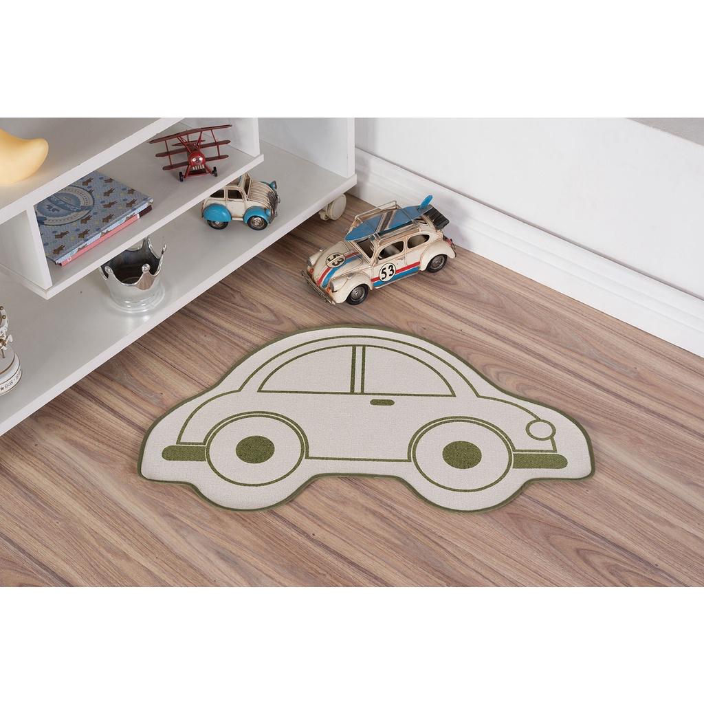 Tapete Infantil Natural Formato de Carro Verde 48X79CM em Oferta na Shopee