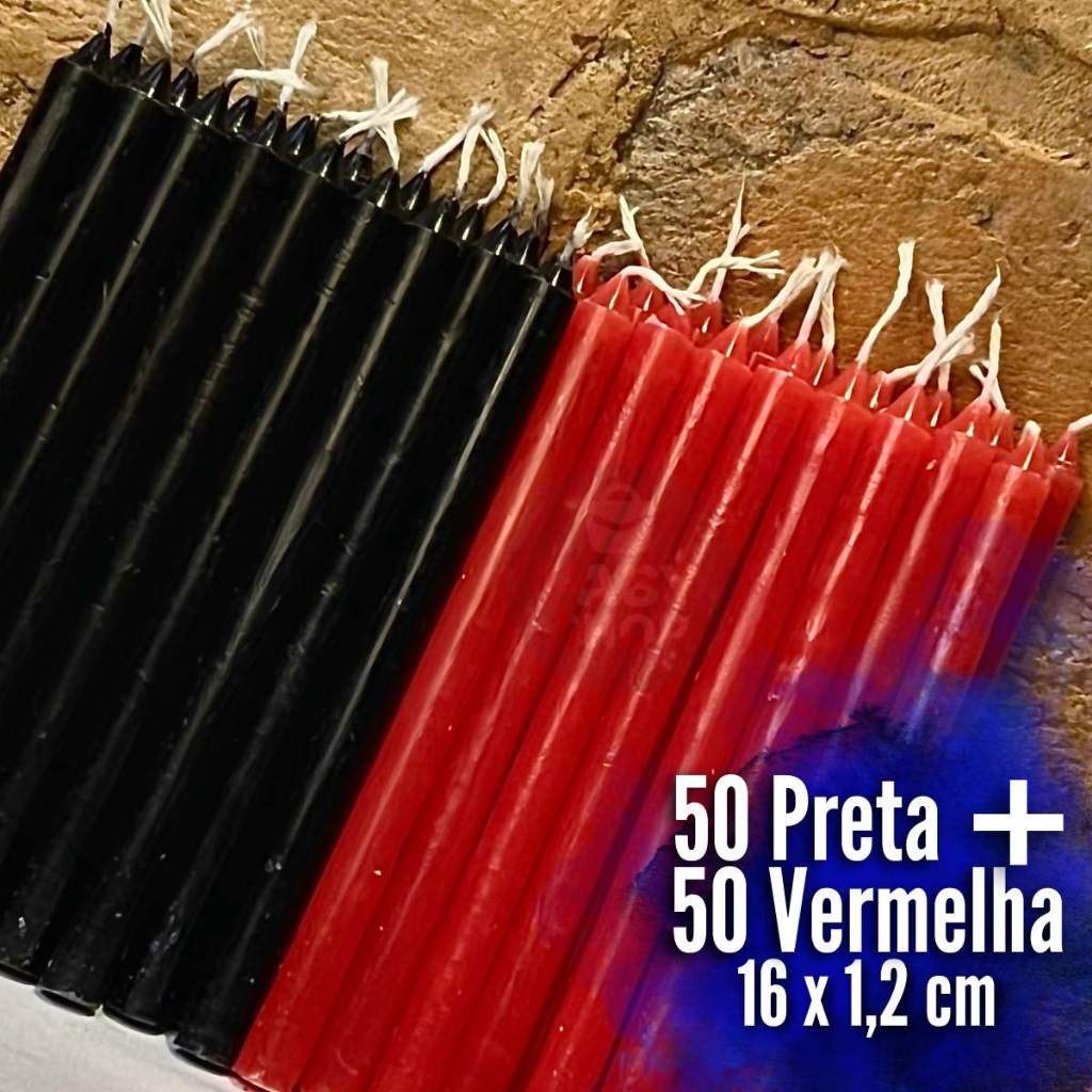 Kit 50 Vela Vermelha e 50 Vela Preta 16x1,2cm