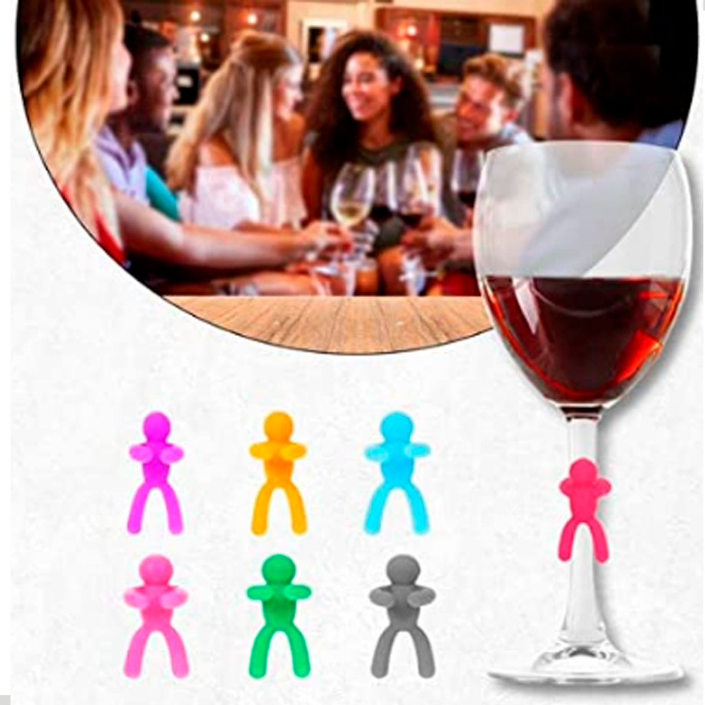 Identificador Marcador de Tacas de Vinhos Tinto Branco Modelo Bonequinho