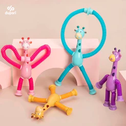 Girafa Pop Tubo Led Com Ventosa E Luz Brinquedo De Criança Puxa Estica Até 40cm