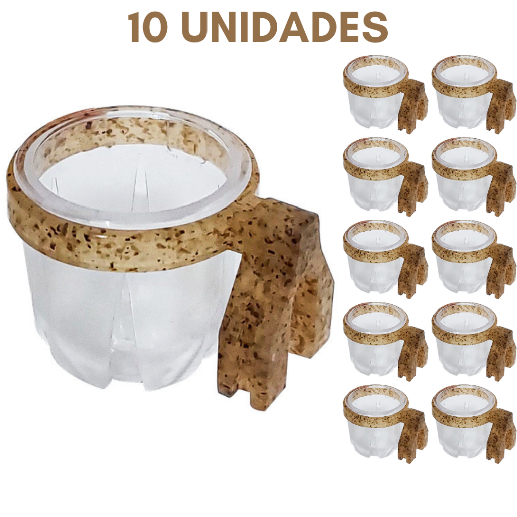 KIT 10UN - Porta Vitaminas Para Coleiro / Papa Capim / Pássaros / Pequeno Cristal Madeira Clara em Oferta na Shopee