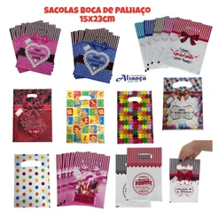 50 Sacolas Boca de palhaço Decoradas 15x23cm