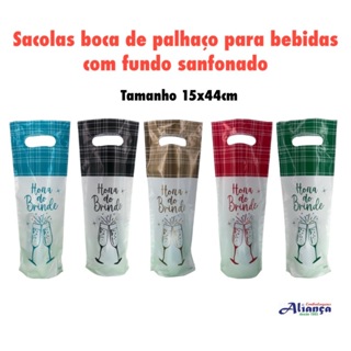 Sacolas boca de palhaço para bebidas 50un 15x44cm em Oferta na Shopee