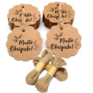 Tags de Papel kraft Impresso com a Frase Muito Obrigado - com fio de juta - 6x6 cm em Oferta na Shopee