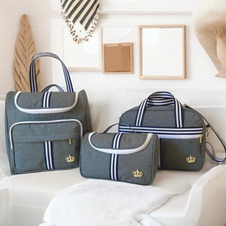 Kit Classic Azul Bolsa Maternidade 03 peças Mala,Mochila e Necessaire em Oferta na Shopee