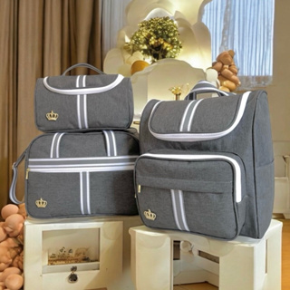 Kit Classic Cinza Bolsas Maternidade 03 peças Mala  Mochila e Necessaire em Oferta na Shopee