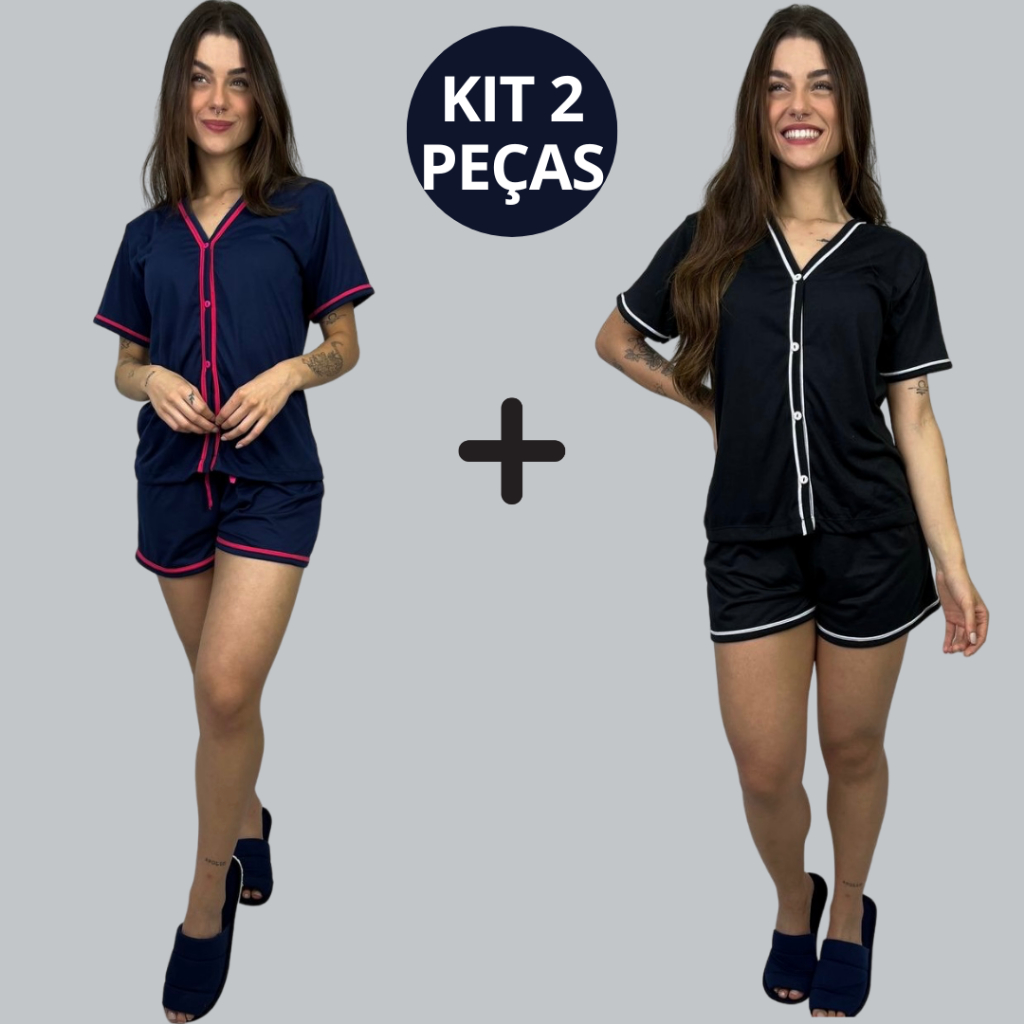 Kit 2 Pijamas Blogueira Curto Verão Meia Manga Promoção em Oferta na Shopee