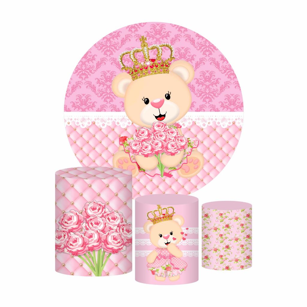 Kit Painel de Festa Redondo Tema Urso Ursinha Ursa Pelúcia Fofa em Oferta na Shopee