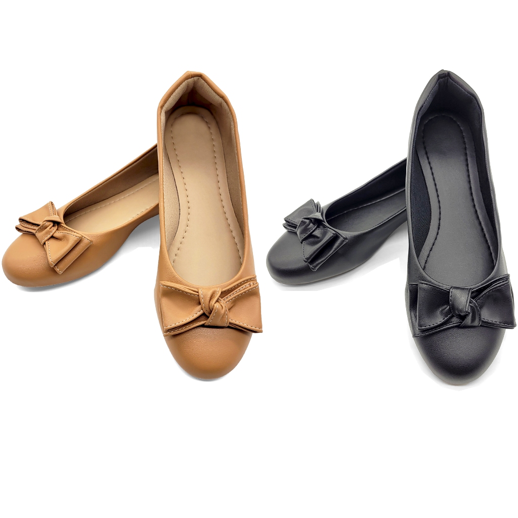 Kit Sapatilha Feminina 2 Pares Bico Redondo Laço Confortável Casual Preta Moda Elegante Rasteirinha