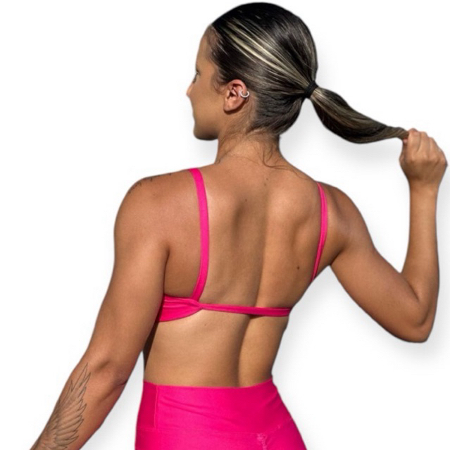 Top fitness costas NUAS  bojo removível academia treino e Crossfit corrida treino bermuda para musculação pilates em Oferta na Shopee