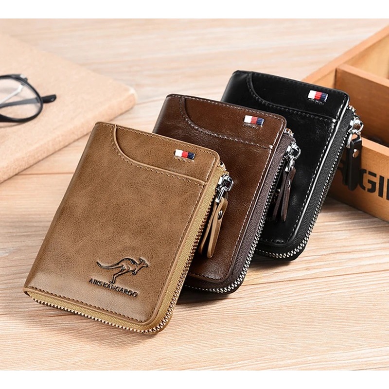 Carteira Masculina de Couro Com Zíper Luxo Proteção RFID Suporte De Cartão em Oferta na Shopee