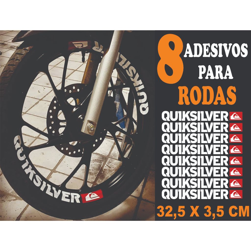 Adesivo Quiksilver 8 Unidades Roda Aro Moto Bike Decoração
